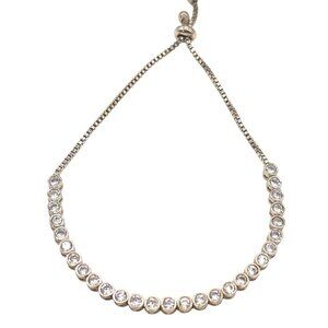 Adjustable Silver-Tone Bracelet With Clear Rhinestones & Box Chain Design